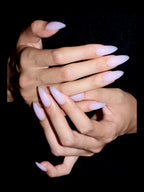 Taro Milkshake press-on nails — stacked hands