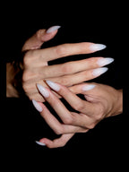 Vanilla Milkshake press-on nails — stacked hands