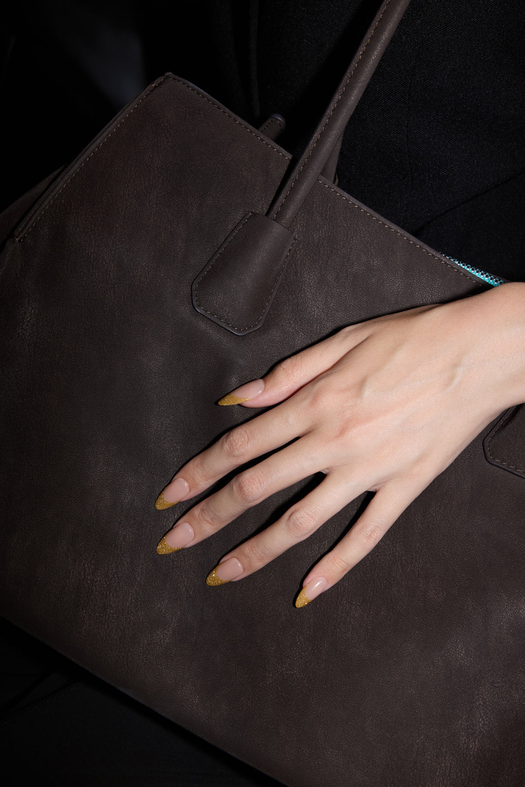 Citron French press-on nails — styled hand detail