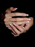 Pearl French press-on nails — stacked hands